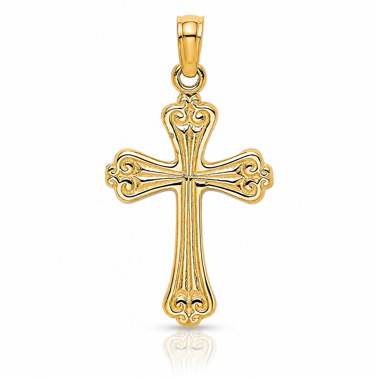 14K Polished Engraved Cross Charm - Lifestyle View