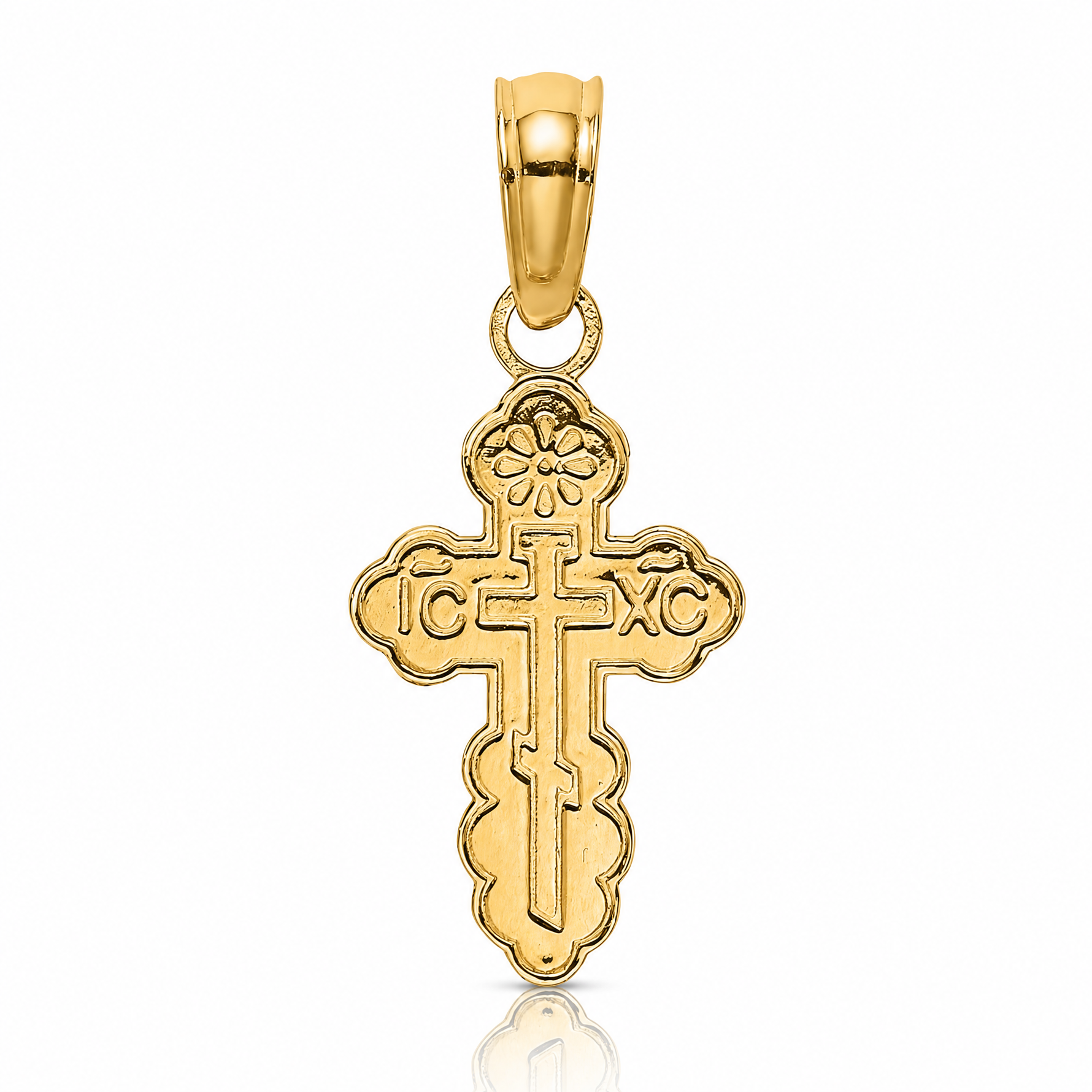14K Mini Eastern Orthodox Cross Charm - Lifestyle View