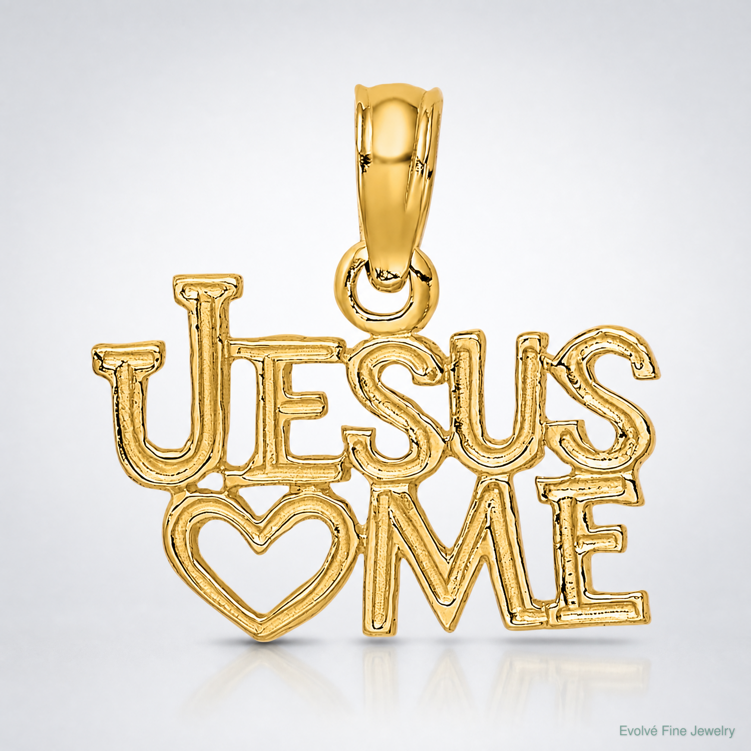 14K Polished / Engraved JESUS HEART ME Charm - Lifestyle View