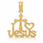 14K JESUS W/ Cross and Heart Charm - Lifestyle View