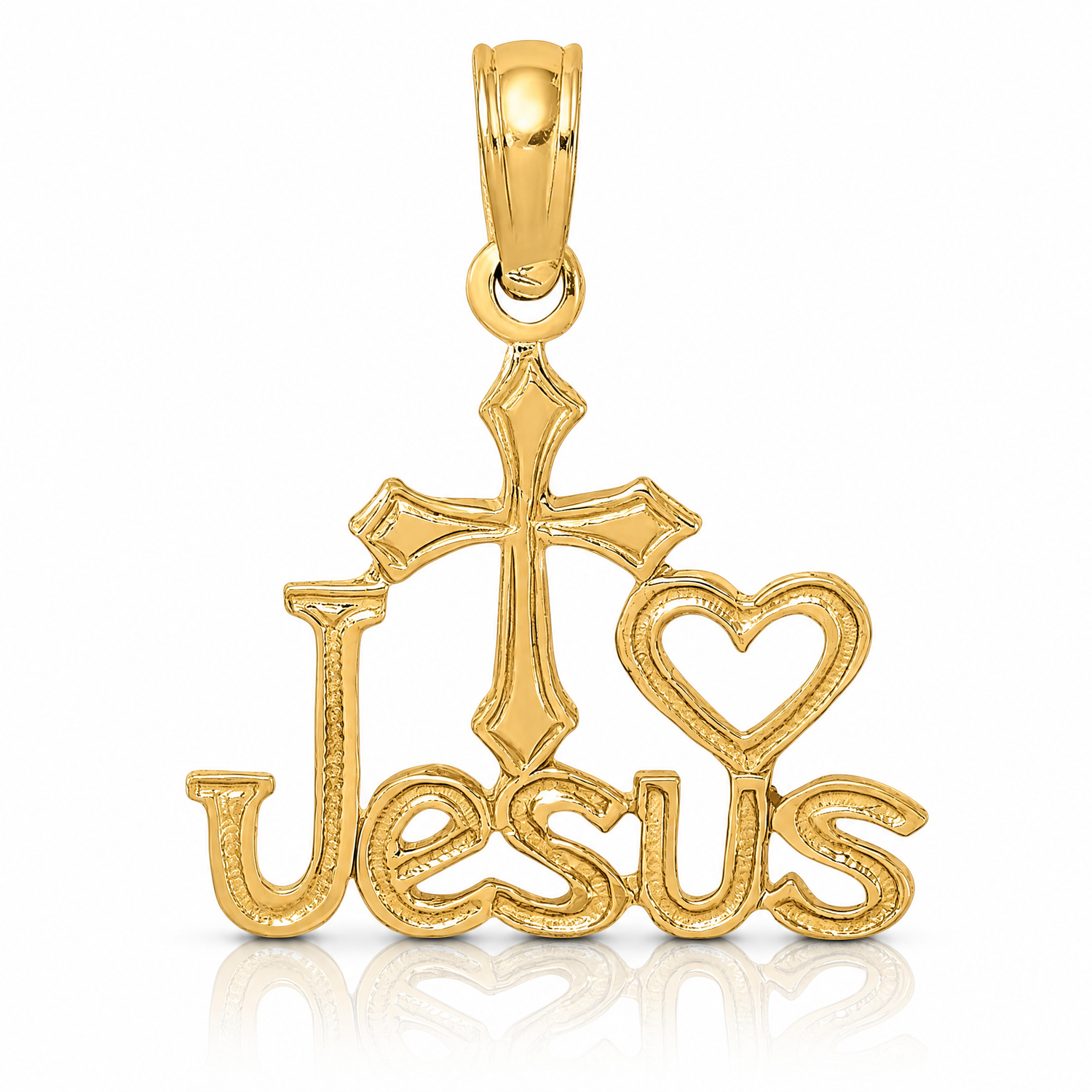 14K JESUS W/ Cross and Heart Charm - Lifestyle View