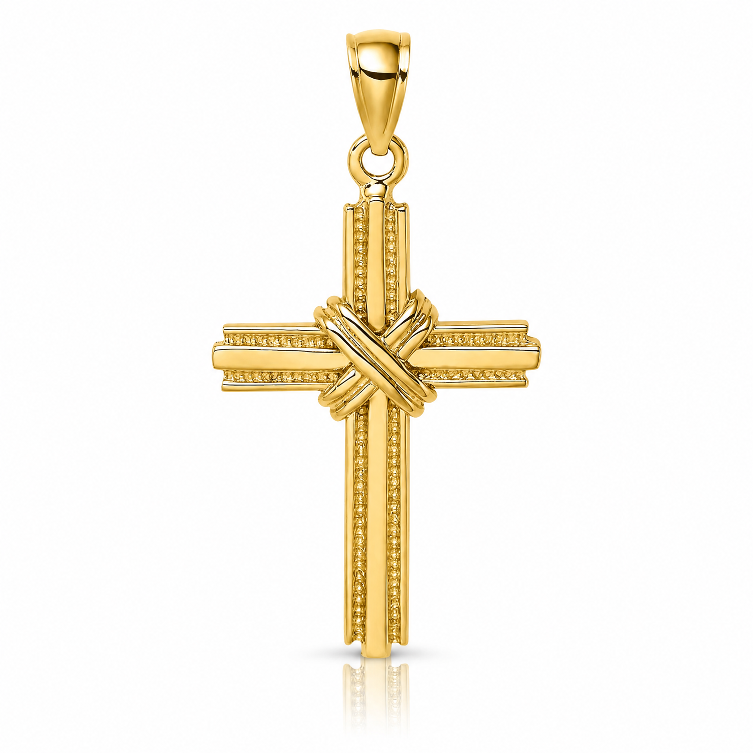 14K Beaded Center Design Cross Charm - Lifestyle View