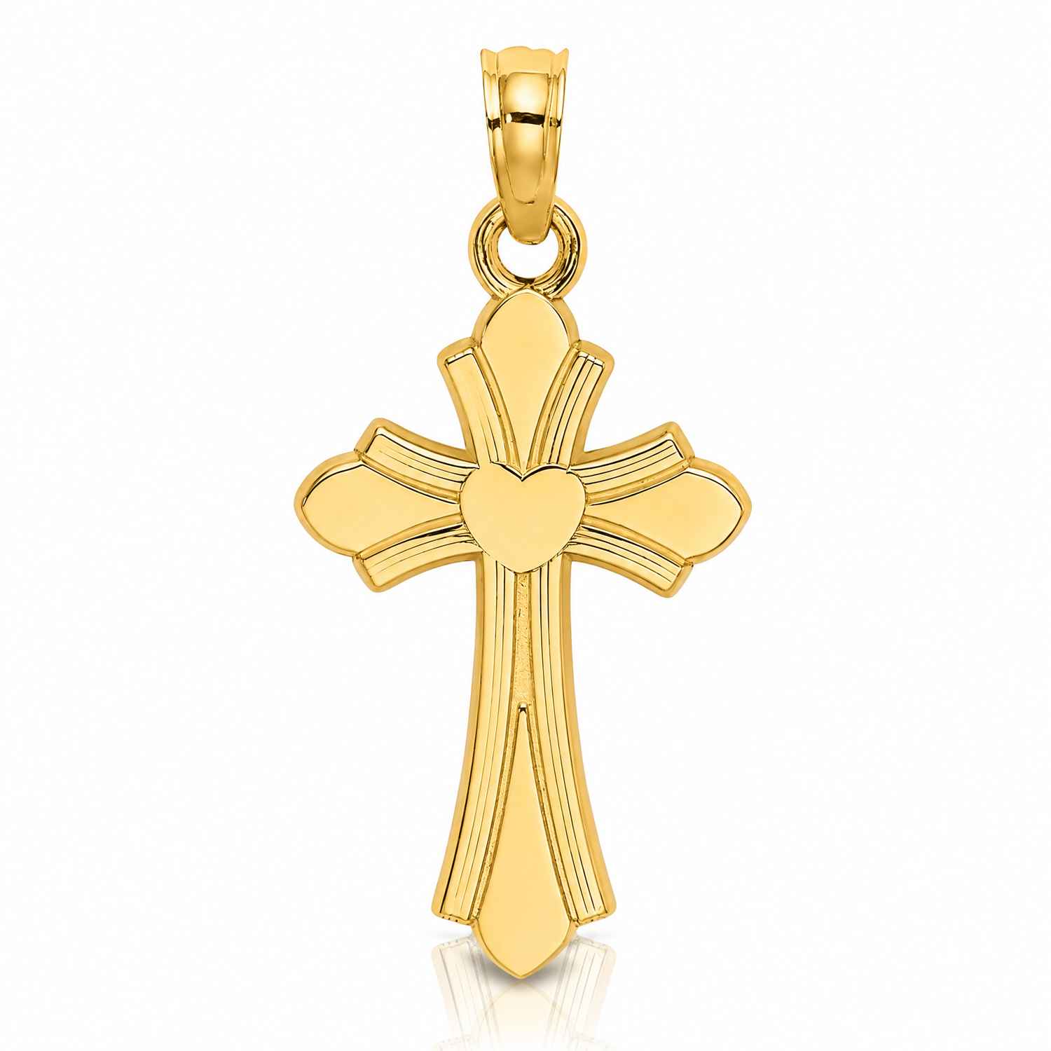 14K Polished Cross w/ Heart Charm - Lifestyle View