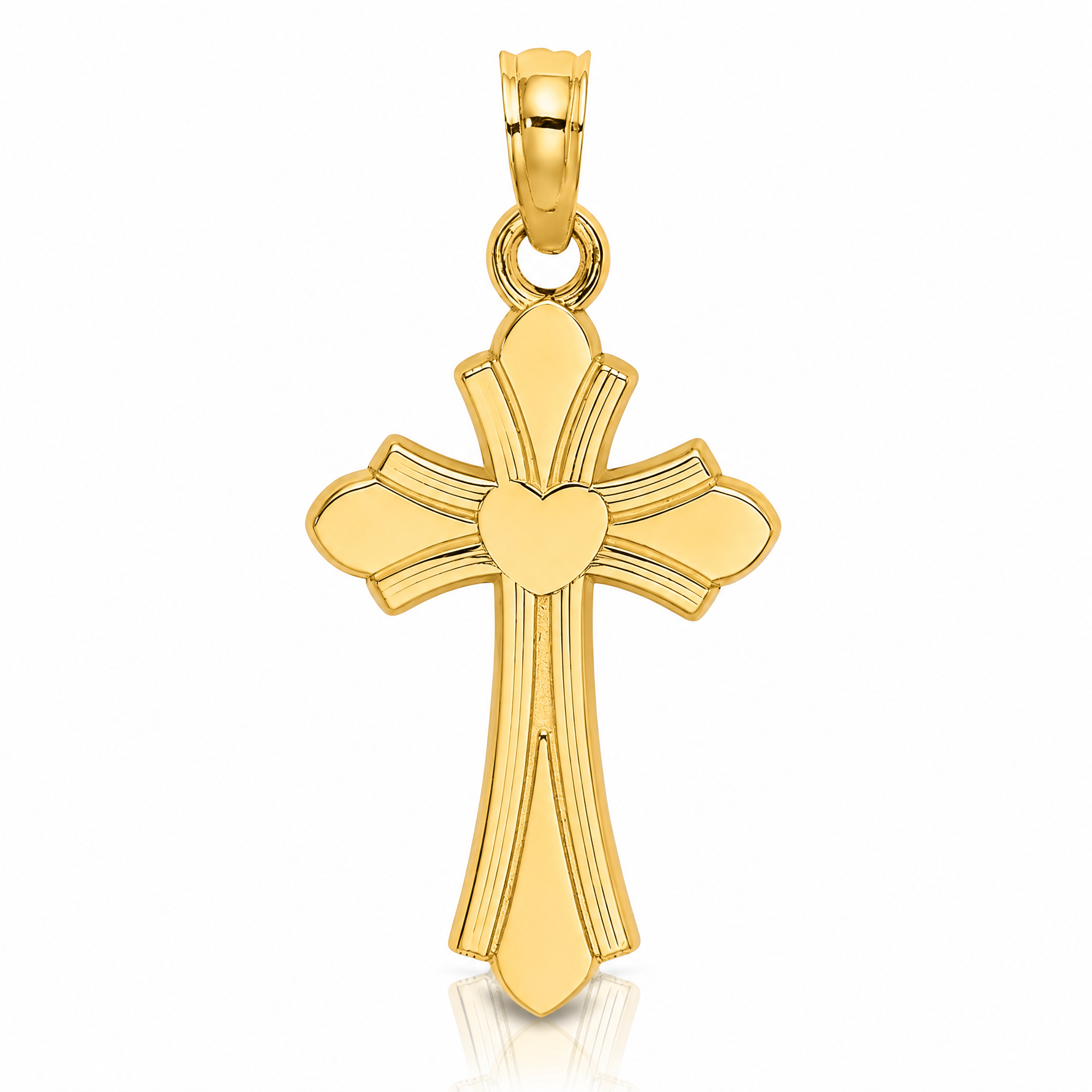 14K Polished Cross w/ Heart Charm - Lifestyle View