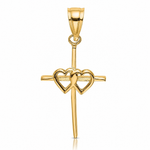14K Polished Double Hearts On Stick Cross Charm - Lifestyle View