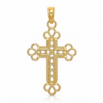 14K Textured and Cut-Out W/ Rope Frame Block Cross Charm - Lifestyle View