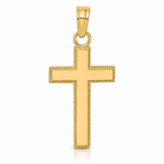 14K Polished Block Style Beaded Edge Cross Charm - Lifestyle View