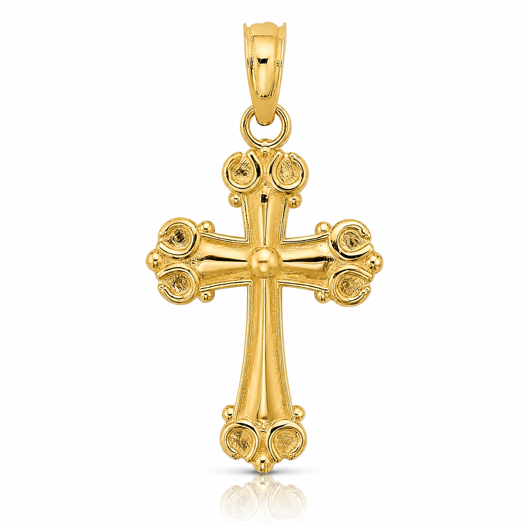 14K Cross W/ Scroll Tips and Button Center Charm - Lifestyle View