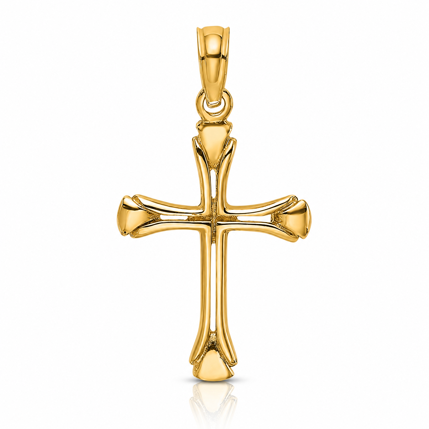 14K Polished Beveled Cut-out Cross Pendant - Lifestyle View