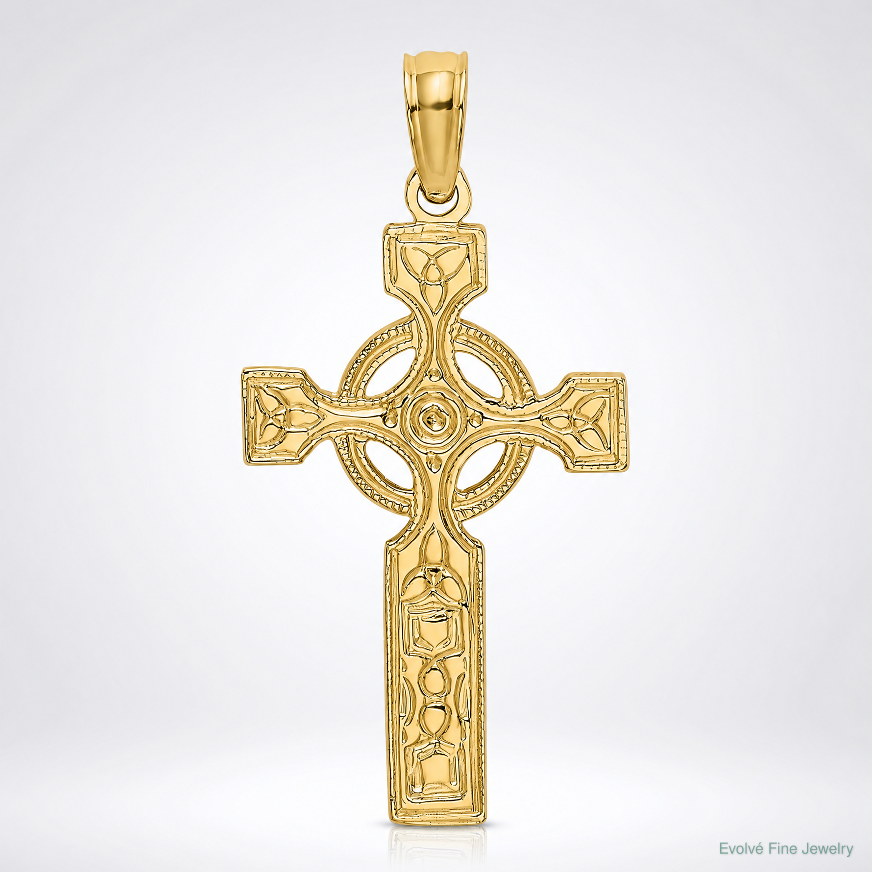 14K Engraved Celtic Cross w/ Eternity Circle Charm - Lifestyle View