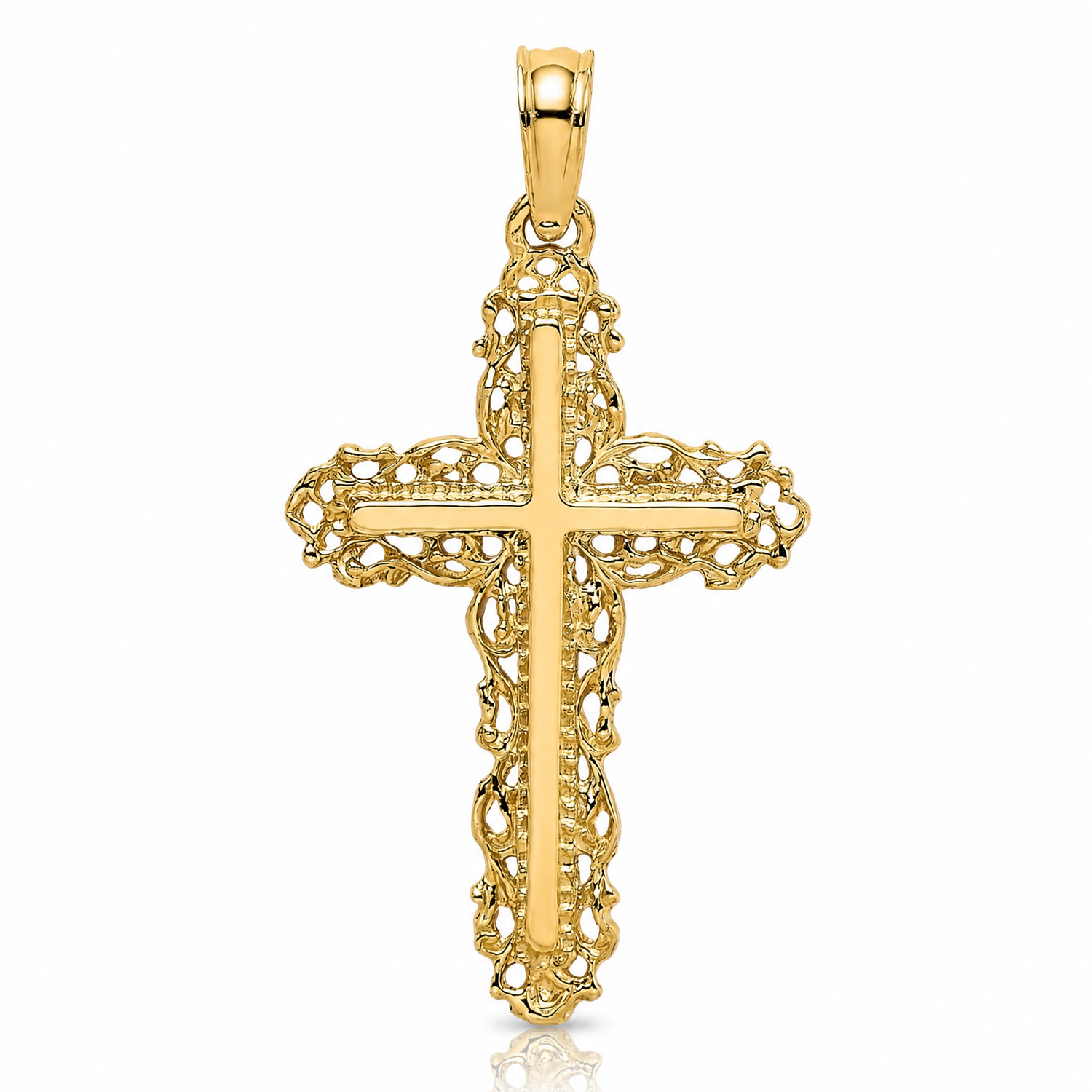 14K Cross w/ Filigree Lace Trim Charm - Lifestyle View