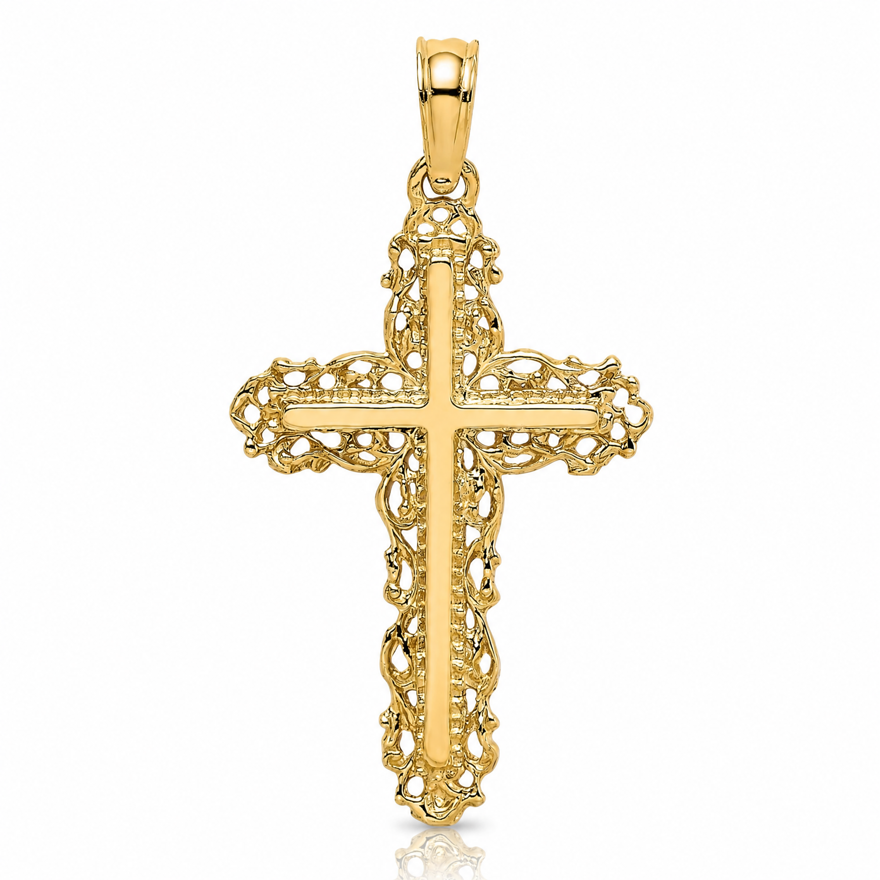 14K Cross w/ Filigree Lace Trim Charm - Lifestyle View