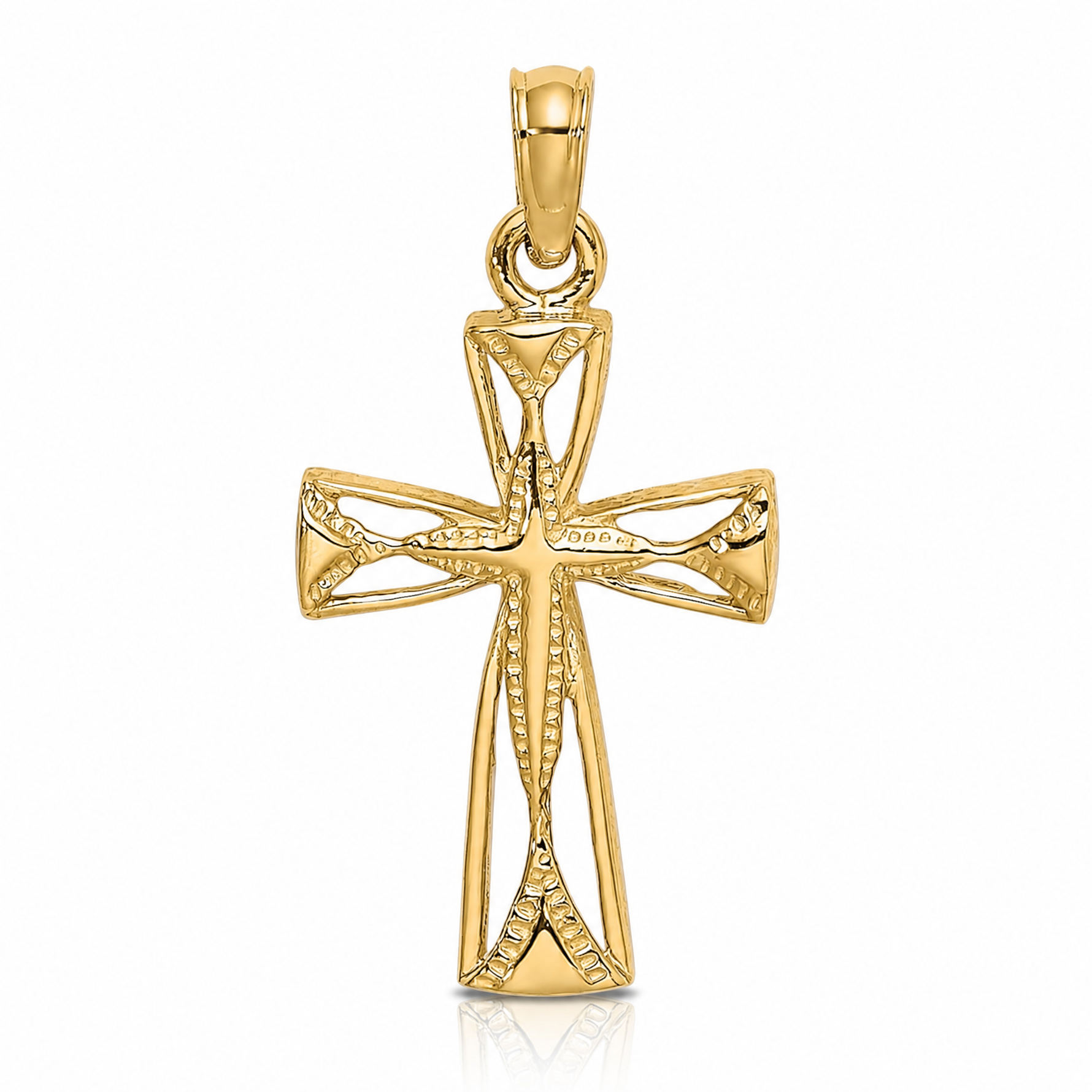 14K Cut-Out Cross w/ Triangle Ends Charm - Lifestyle View