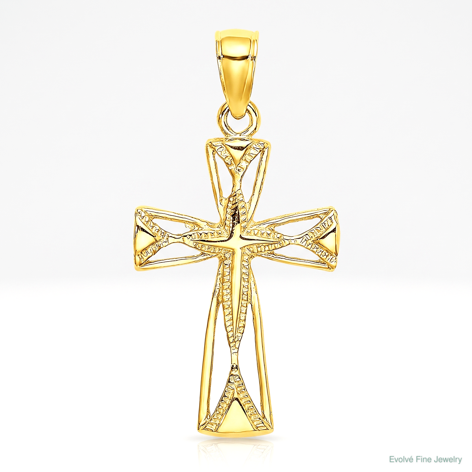 14K Polished Cut-Out Design Cross Charm - Lifestyle View