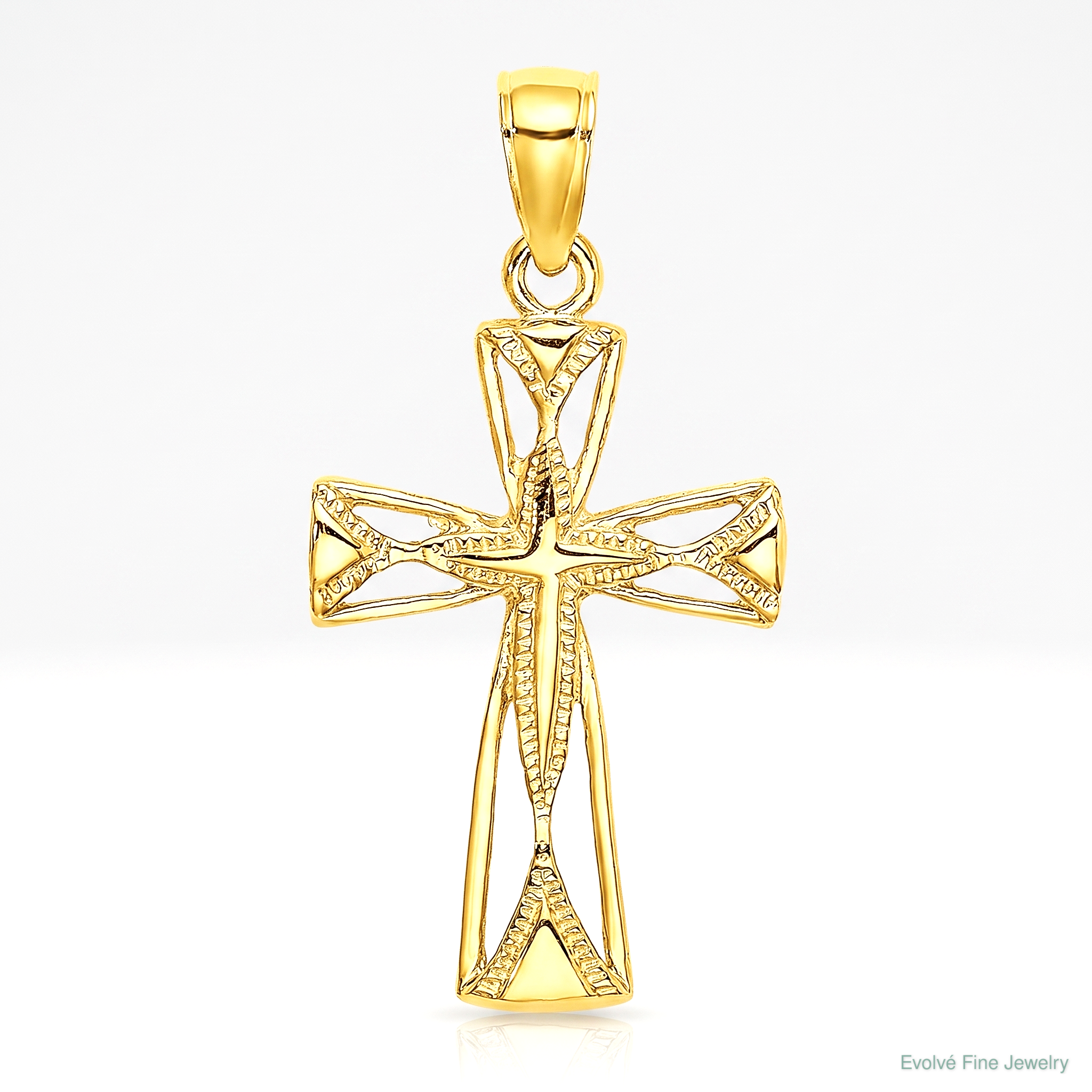 14K Polished Cut-Out Design Cross Charm - Lifestyle View