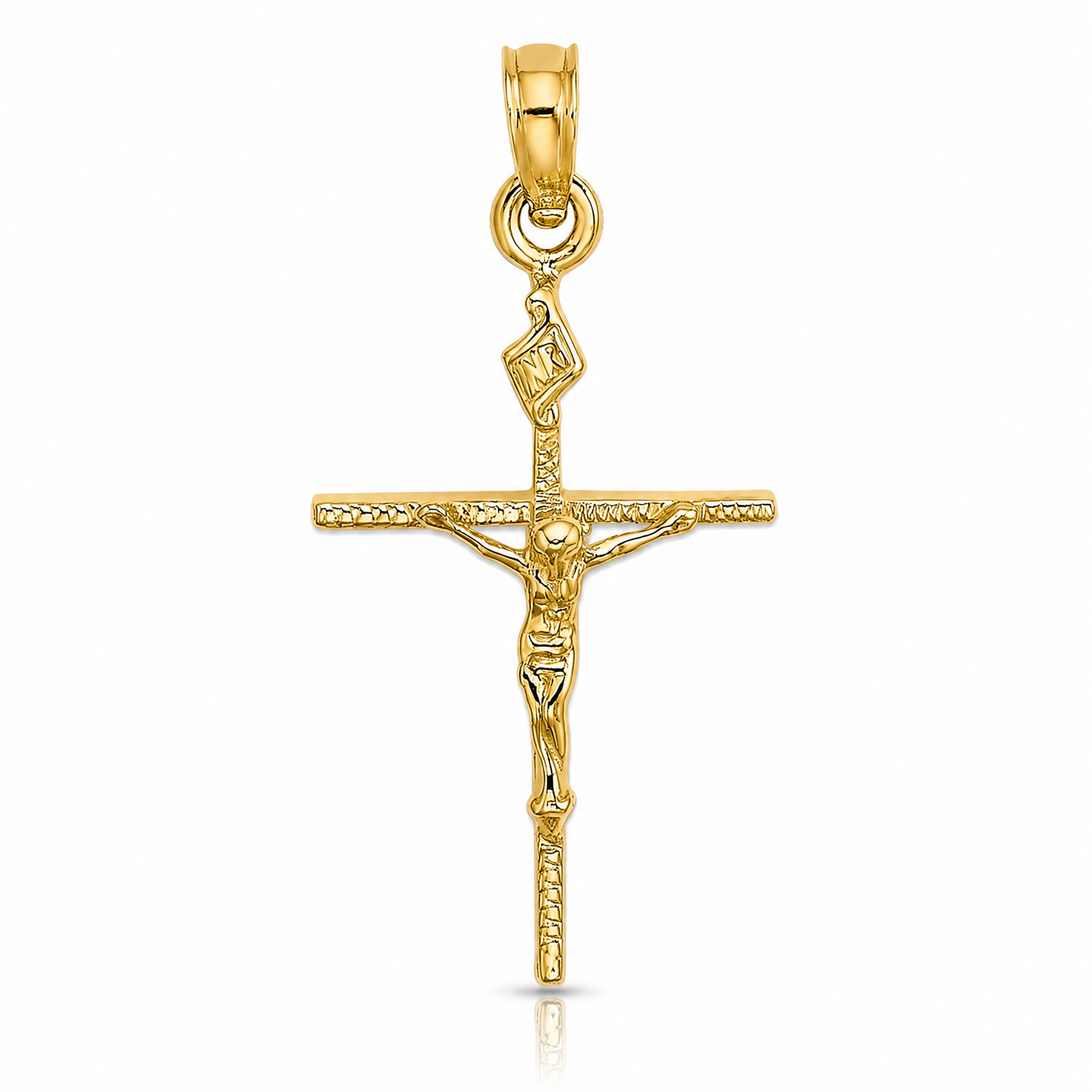 14K INRI Crucifix Charm - Lifestyle View