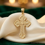 14K Textured Budded Cross Charm - Lifestyle View