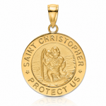 14K Polished / Satin Saint Christopher Medal Charm - Lifestyle View