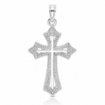 14K White Gold Beaded Cross Charm - Lifestyle View
