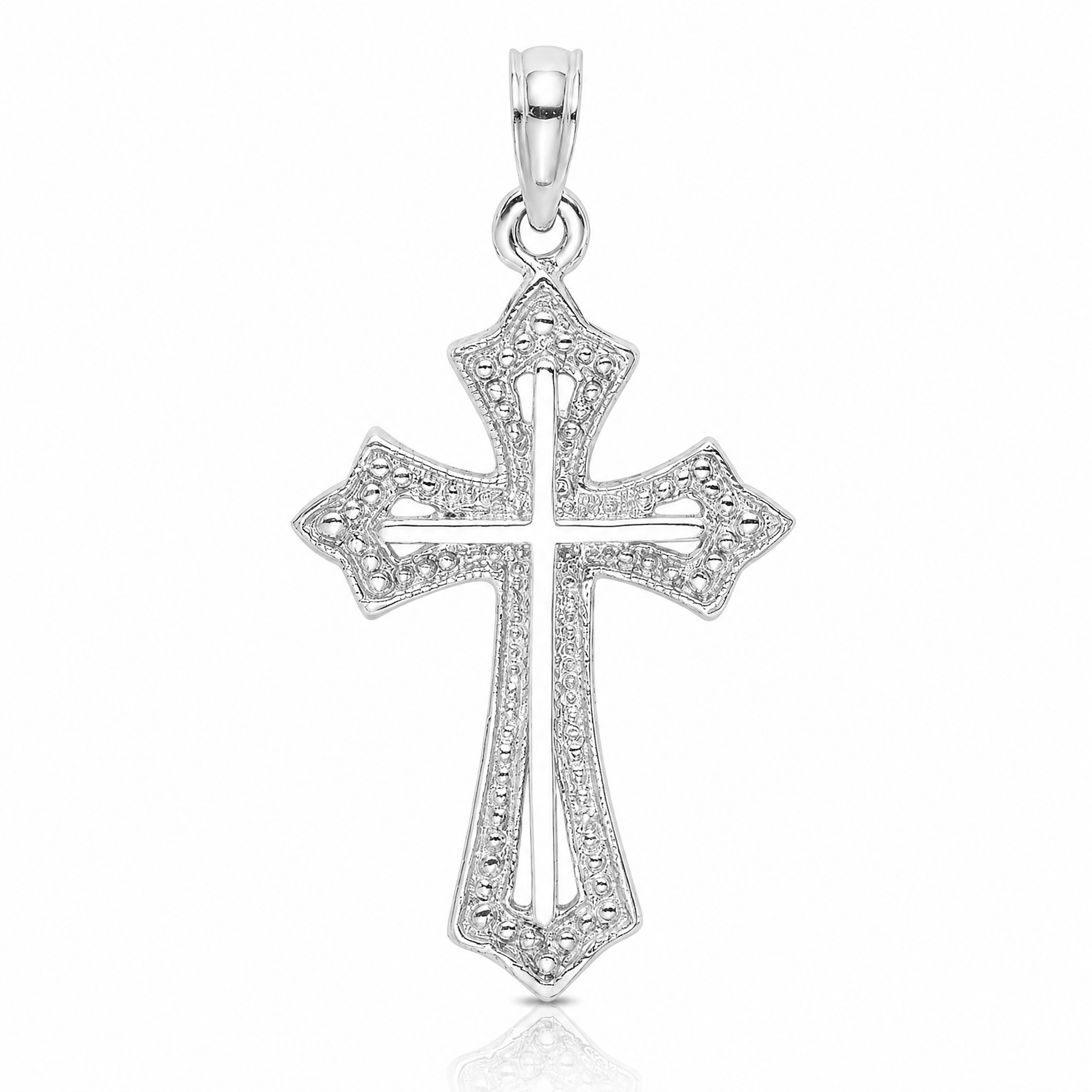 14K White Gold Beaded Cross Charm - Lifestyle View