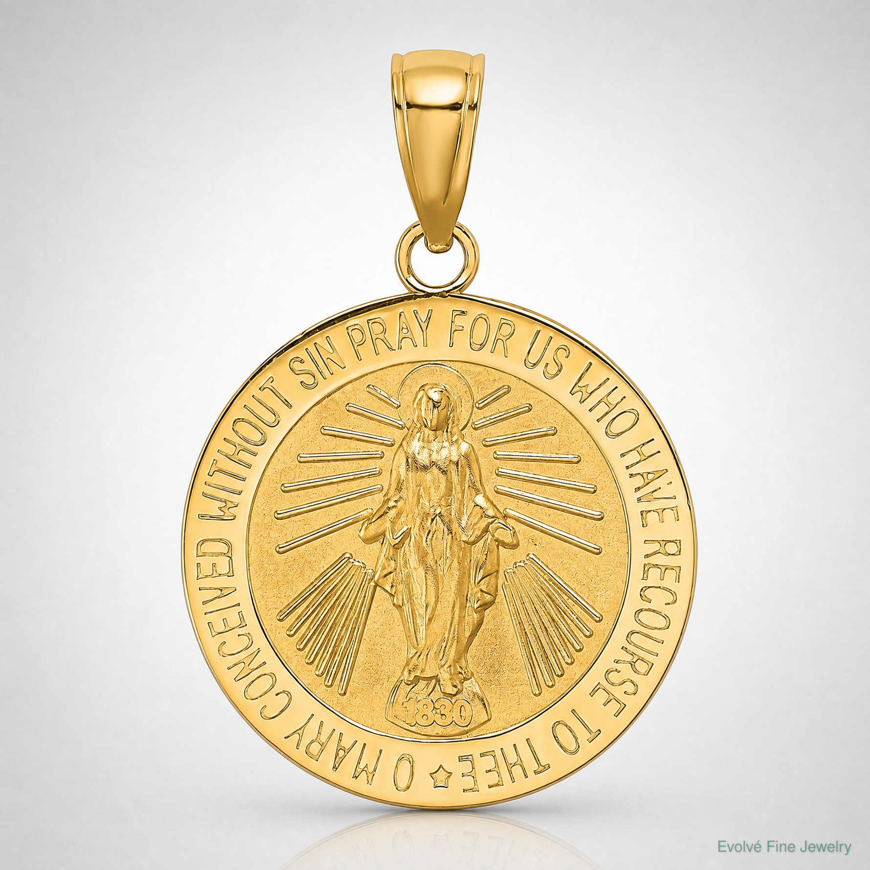 14K Polished and Satin Miraculous Medal Charm - Lifestyle View