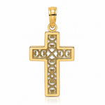 14K Textured Lace Center Cross Charm - Lifestyle View