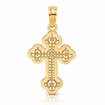 14K Lace Center Budded Cross Charm - Lifestyle View