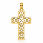 14K Polished Square Cross w/ Heart Design Charm - Lifestyle View