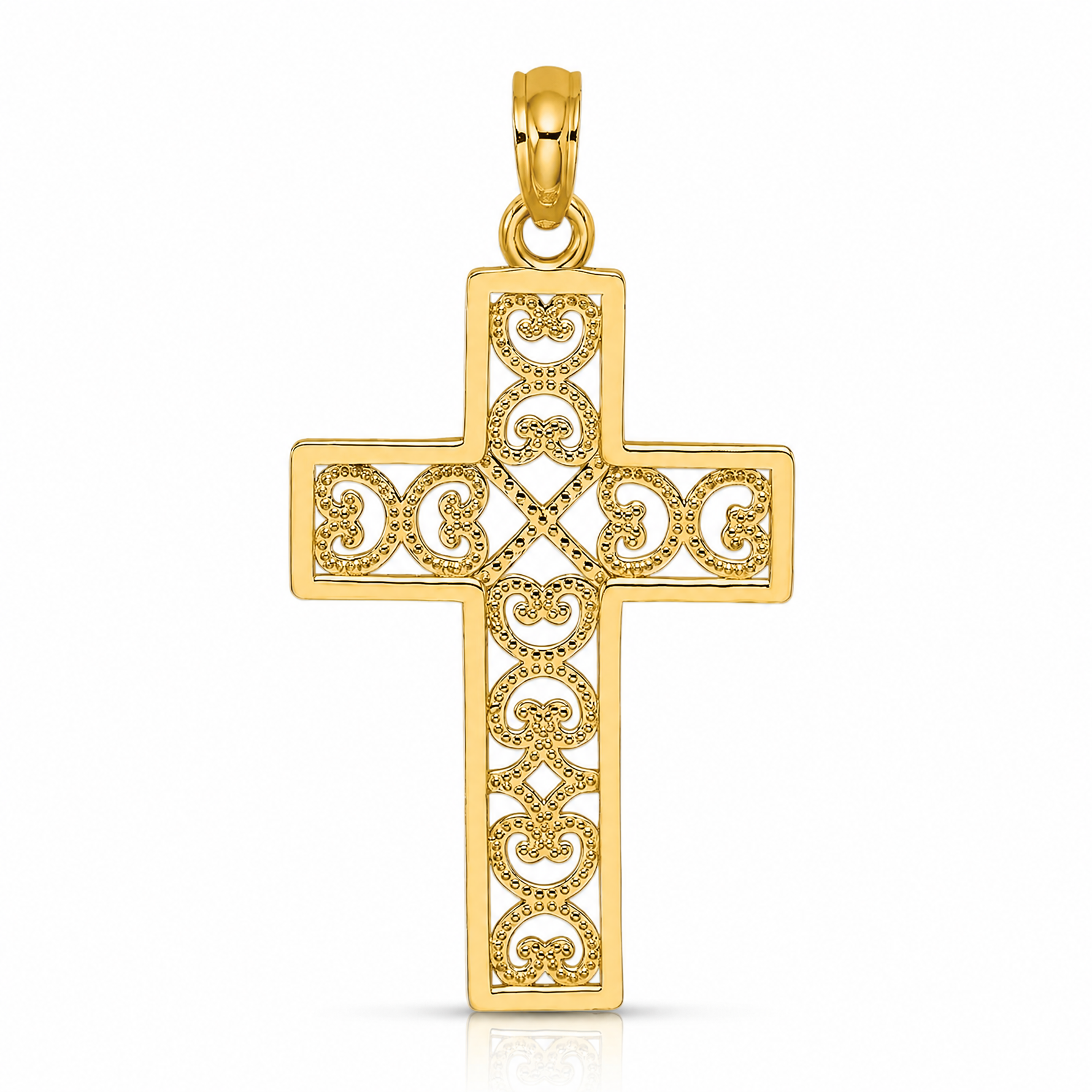 14K Polished Square Cross w/ Heart Design Charm - Lifestyle View
