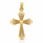 14K Cut-Out Stripes Cross w/ Heart Charm - Lifestyle View