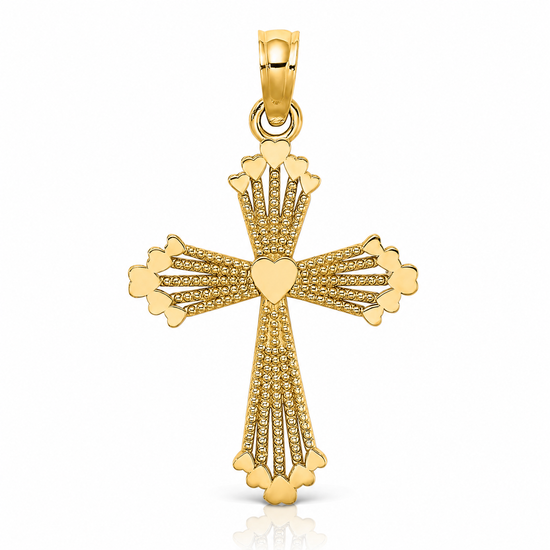 14K Cut-Out Stripes Cross w/ Heart Charm - Lifestyle View