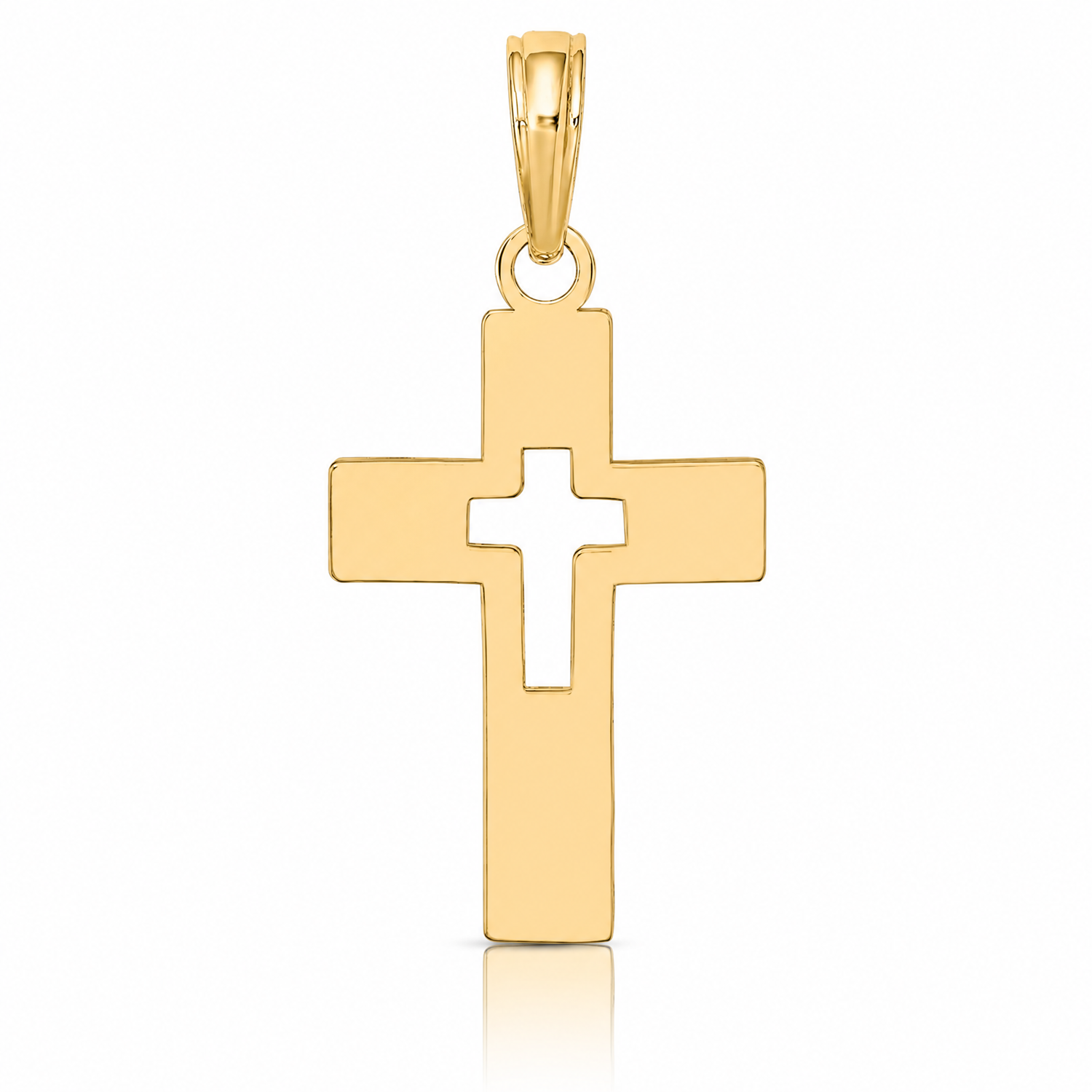 14K Polished Cut-Out Cross Charm - Lifestyle View