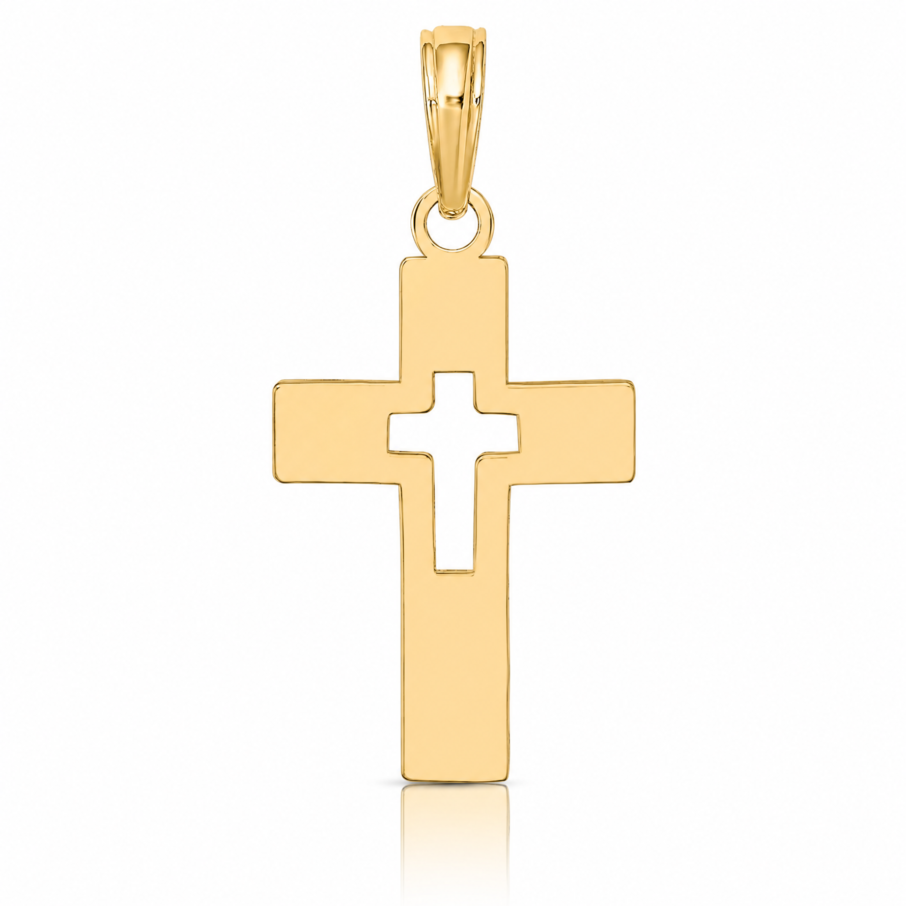 14K Polished Cut-Out Cross Charm - Lifestyle View