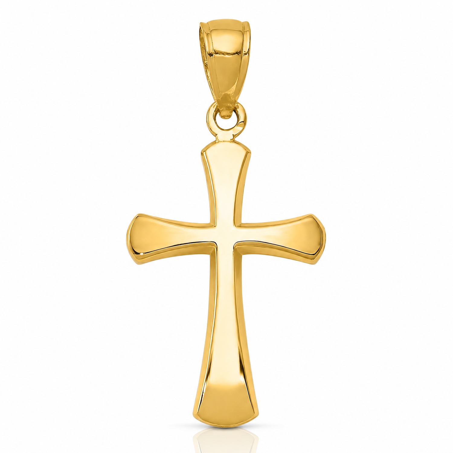 14K Polished Beveled Cross w/ Round Tips Charm - Lifestyle View