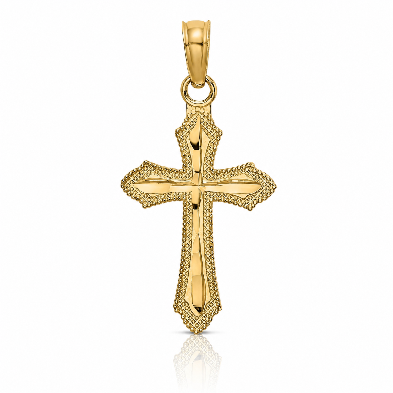14K D/C w/ Beaded Edge Cross Charm - Lifestyle View