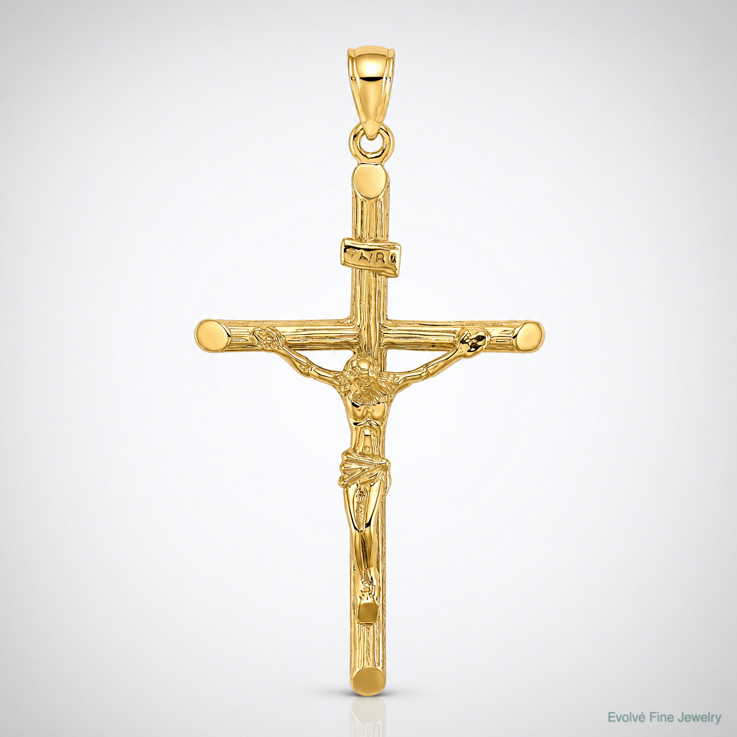 14K Textured Crucifix Charm - Lifestyle View