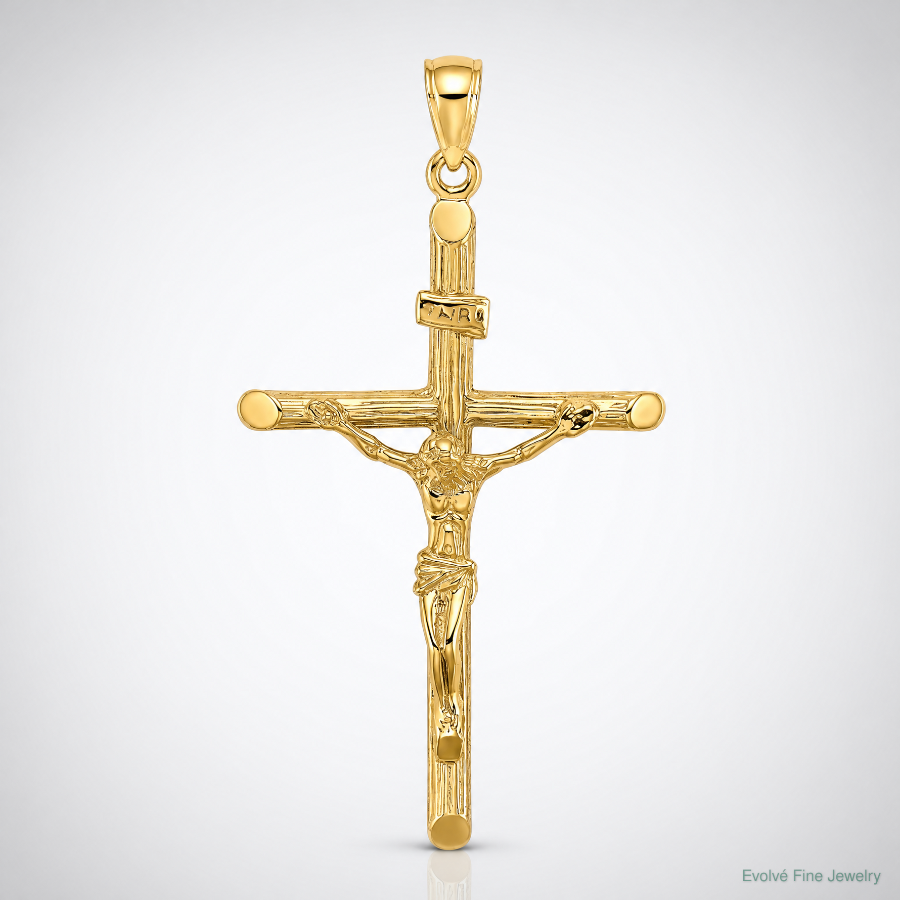 14K Textured Crucifix Charm - Lifestyle View