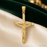 14K Textured Crucifix Charm - Lifestyle View