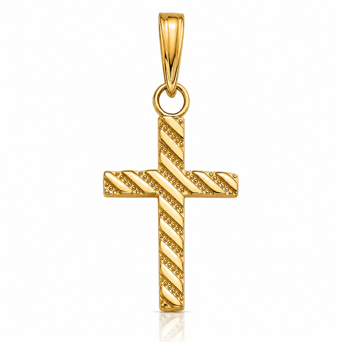 14K Beaded and Polished Cross Charm - Lifestyle View