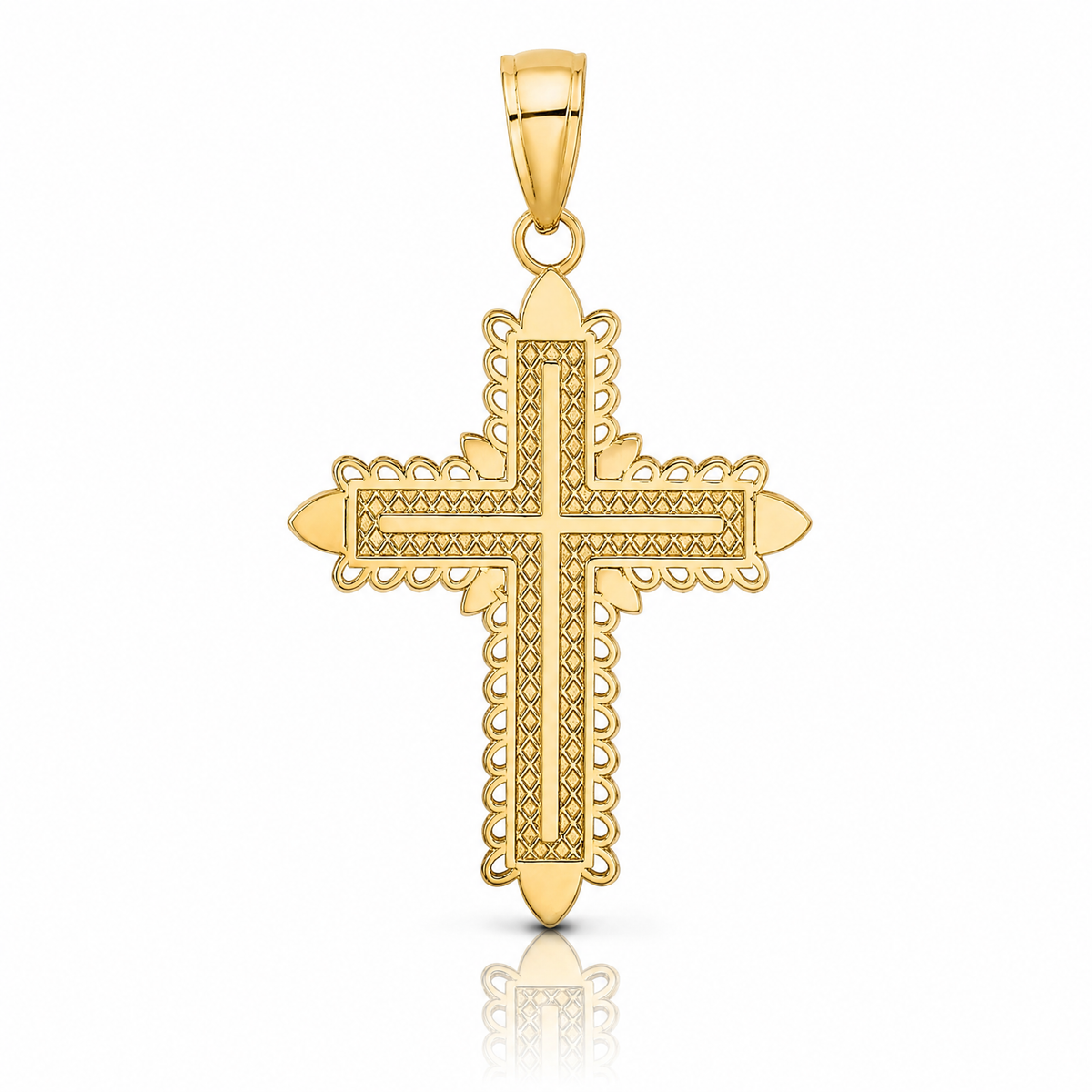 14K w/ Lace Border Cross Charm - Lifestyle View