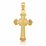 14K Textured Leaves On Edges Cross Charm - Lifestyle View