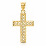 14K D/C Edge and Filigree Center Cross Charm - Lifestyle View