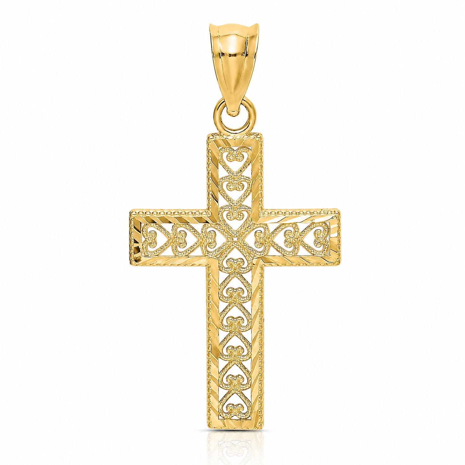 14K D/C Edge and Filigree Center Cross Charm - Lifestyle View