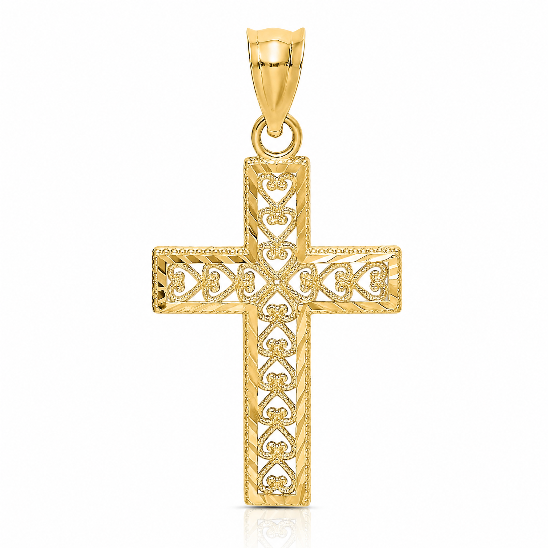 14K D/C Edge and Filigree Center Cross Charm - Lifestyle View