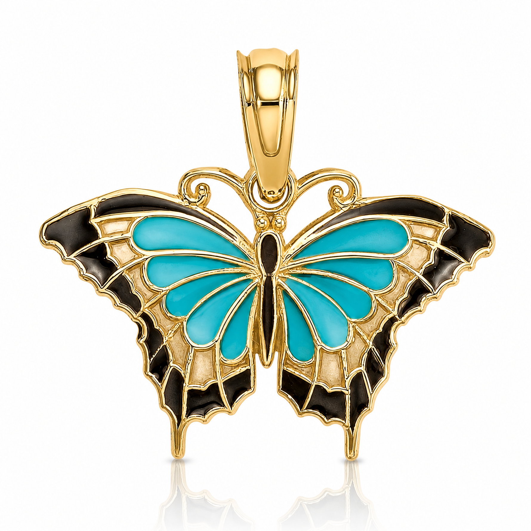 14K Small Enameled Wings Butterfly Charm - Lifestyle View