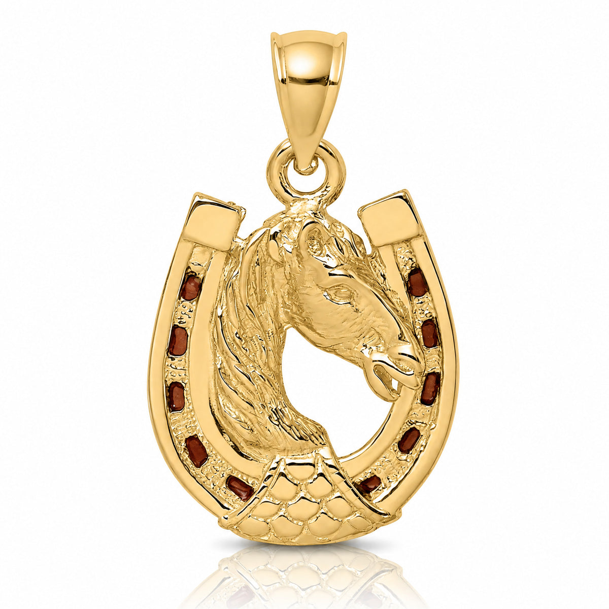 14K Horse Head In Horseshoe w/ Enameled Charm - Lifestyle View