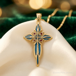 14K Blue and Red Enameled Cross Charm - Lifestyle View