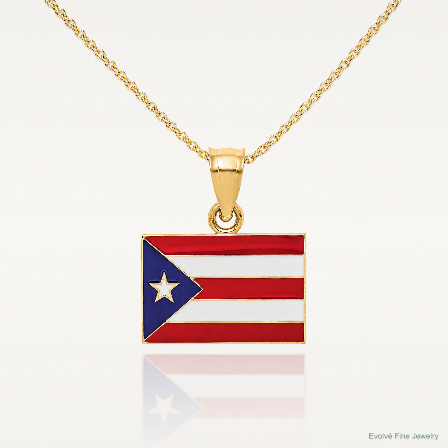14k Solid Enameled Puerto Rico Flag Pendant - Lifestyle View