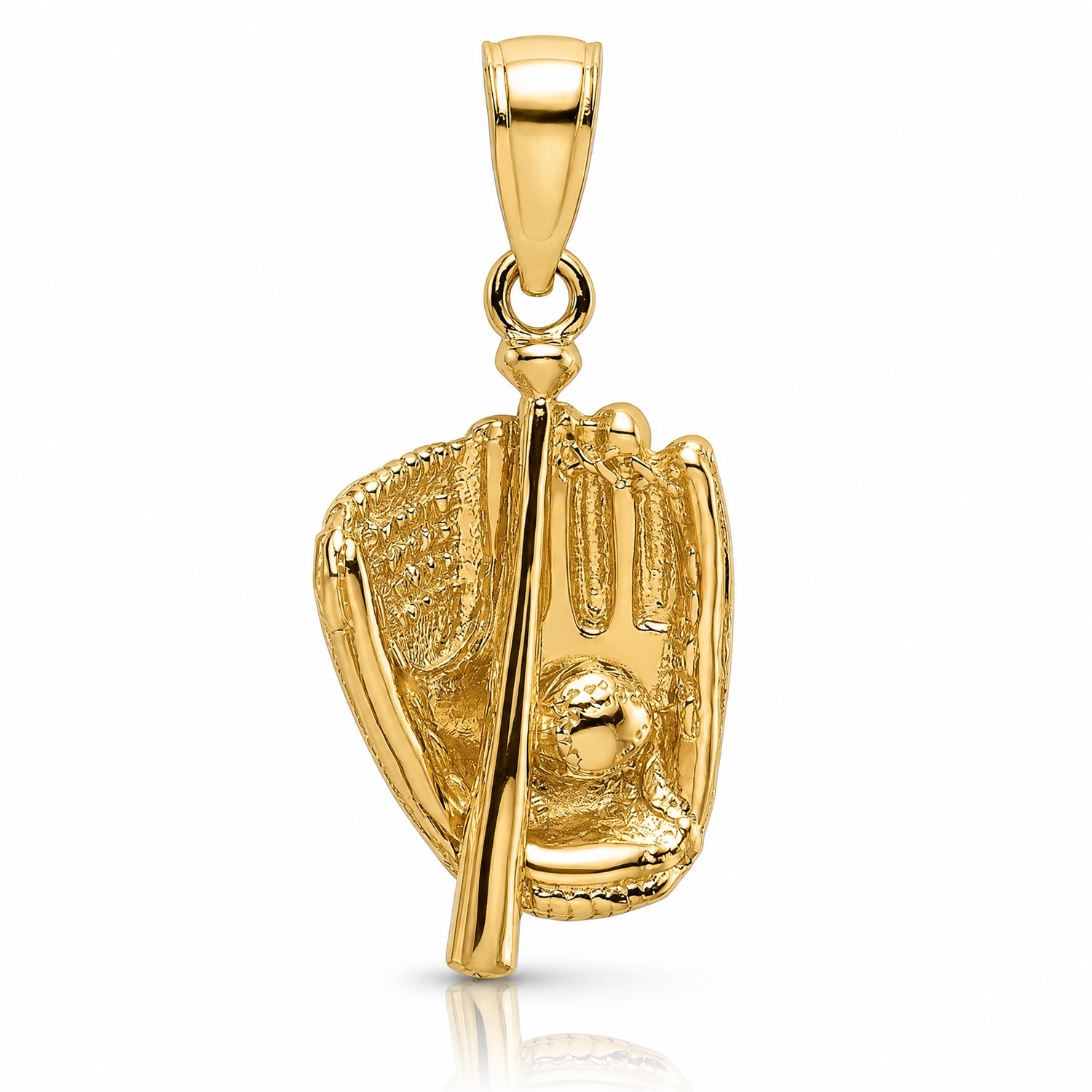 14K 3-D Polished Baseball Glove, Bat and Ball Charm - Lifestyle View