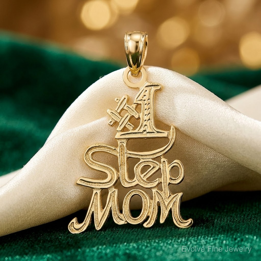 14K Polished Engraved #1 STEP MOM Charm - Lifestyle View
